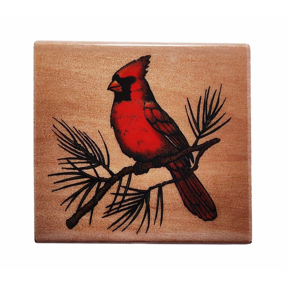 Wood-Mounted Delta Rubber Stamp With Cardinal Design